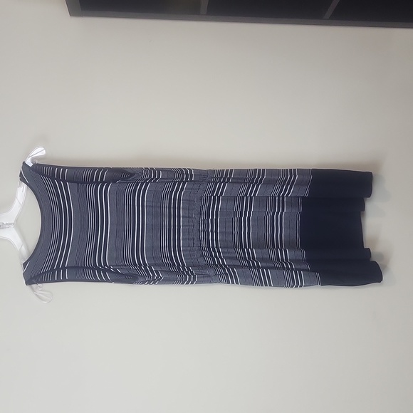 OLIVE & OAK Blue White Striped Sleeve Drawstring Waist Dress - Picture 6 of 9